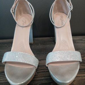 Forever Silver Sparkly Rhinestone High Heels